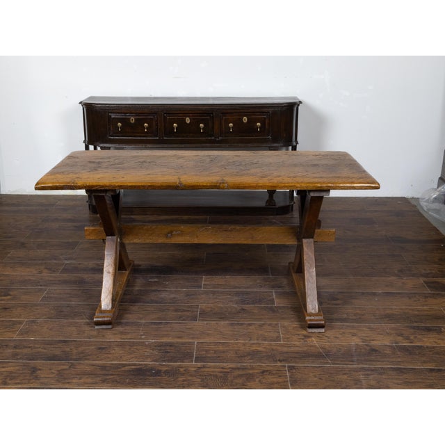 Brown English 19th Century Oak Sawbuck Table with X-Form Base with Rustic Character For Sale - Image 8 of 12