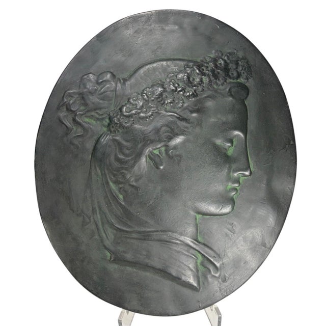 Pair of Large 16" Bacchante Roman Figures Ceramic Plaques Pair of oval ceramic wall plaques with classical Roman bacchante...