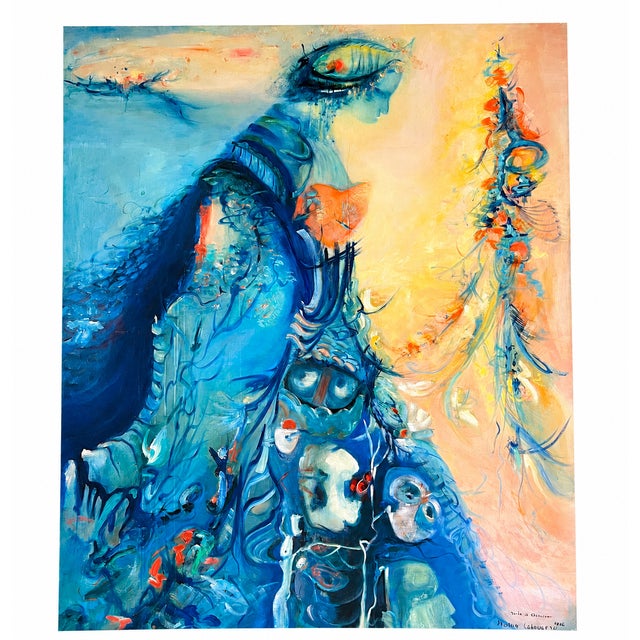 Julia Musson-Laboureau, Large Blue, 1982, Oil on Canvas For Sale - Image 11 of 11