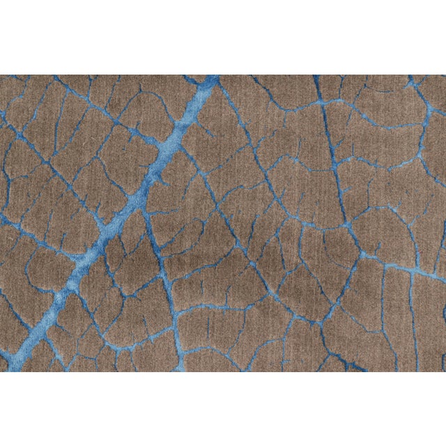 Modern Rug & Kilim’s Abstract Rug in Beige-Brown With Blue Geometric Patterns For Sale - Image 3 of 7