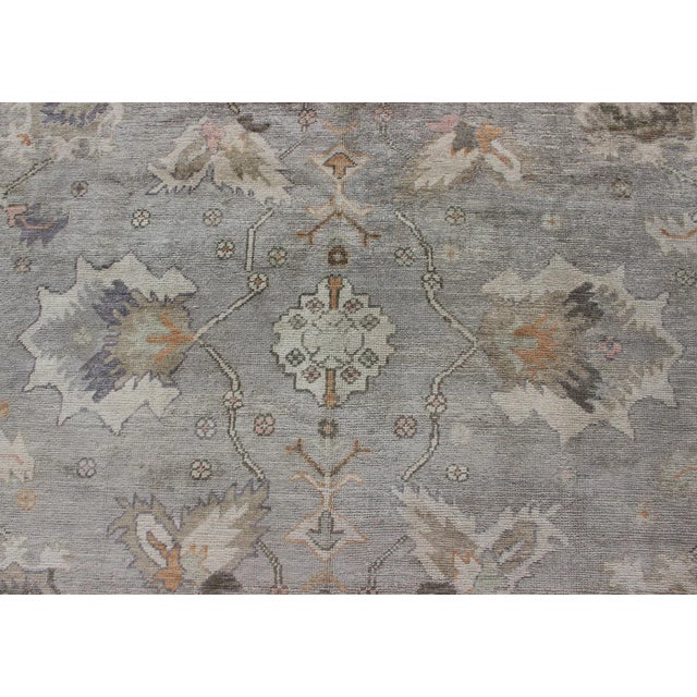 Tan Square Shaped Hand Knotted Turkish Oushak Rug With Neutral Color Palette For Sale - Image 8 of 12