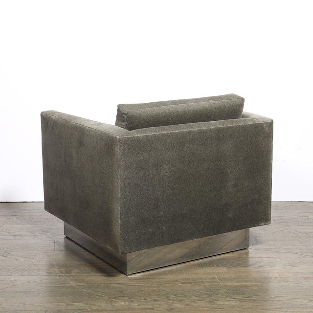 Pair of Mid-Century Biscuit Tufted Cube Chairs W/ Chrome Wrapped Base in Mohair For Sale In New York - Image 6 of 10