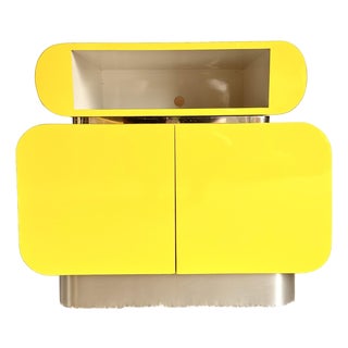 Postmodern Galactic Yellow Lacquer Laminate Waterfall Cabinet For Sale