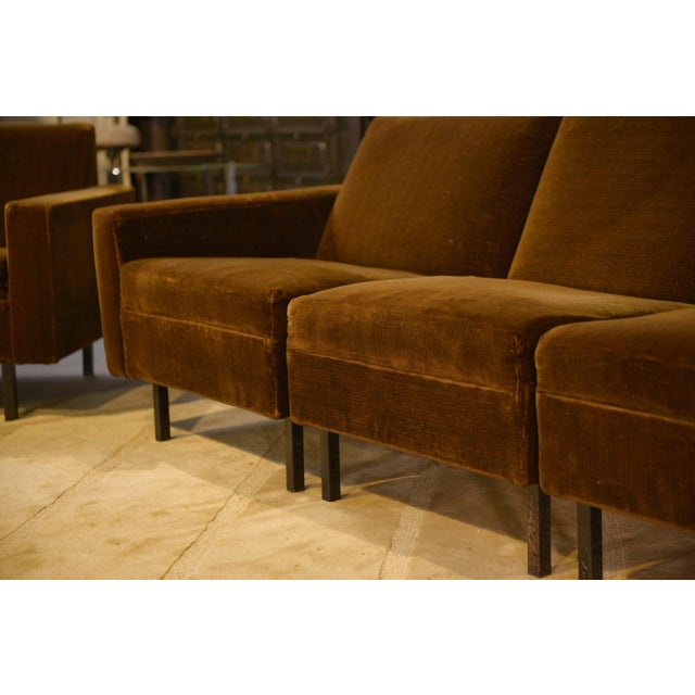 1960s Brown Velvet Sofa and Chairs, 1960s, Set of 3 For Sale - Image 5 of 17