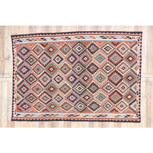 Brick Red Vintage Shiraz Kilim Rug, 6'6 X 9'2 For Sale - Image 8 of 9
