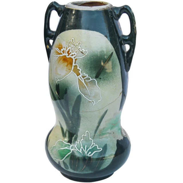 Japanese Antique Cloisonne Ceramic Vase with Handles For Sale - Image 3 of 7