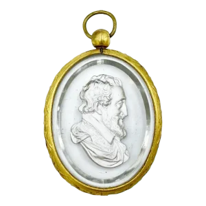 Antique 18th Century Baccarat Henry IV Glass Sulphide Portrait Plaque by Desprez French