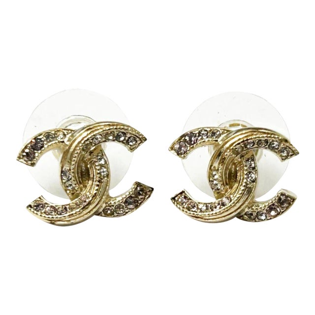 Chanel Gold Pink Crystal Overlapped Piercing Earrings - 2 Pieces For Sale