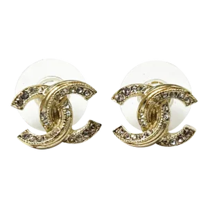 Chanel Gold Pink Crystal Overlapped Piercing Earrings - 2 Pieces