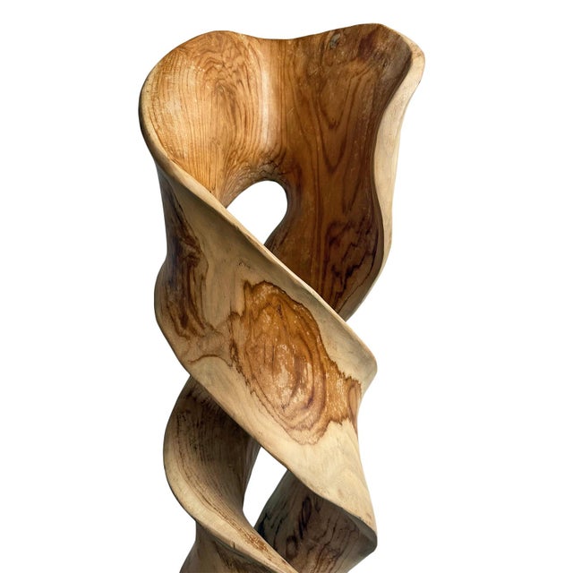 Contemporary Twisting Mahogany Wood Sculpture on Stand For Sale - Image 3 of 6