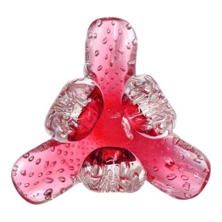 Murano Seguso Vetri d'Arte Cranberry Red Sommerso Bubbles Italian Art Deco Glass Vintage Cigar Ashtray Bowl For Sale
