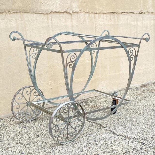 Antique Salterini Mt Vernon Wrought Iron Art Nouveau/Mid Century Modern Garden Patio Serving Bar Tea Cart (No glass)....