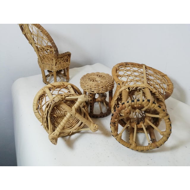 Mid-Century Modern Vintage Italian Wicker Living Room Set Models, 1950s, Set of 4 For Sale - Image 3 of 10