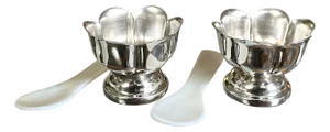 Vintage Mexican Sterling Silver Salt Cellars With Mother-of-Pearl Spoons Äì Set of Two