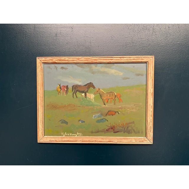 Sigfrid Bengtsson, Horses on the Meadow, Revinge, 1950s, Oil Painting on Panel, Framed For Sale - Image 9 of 13