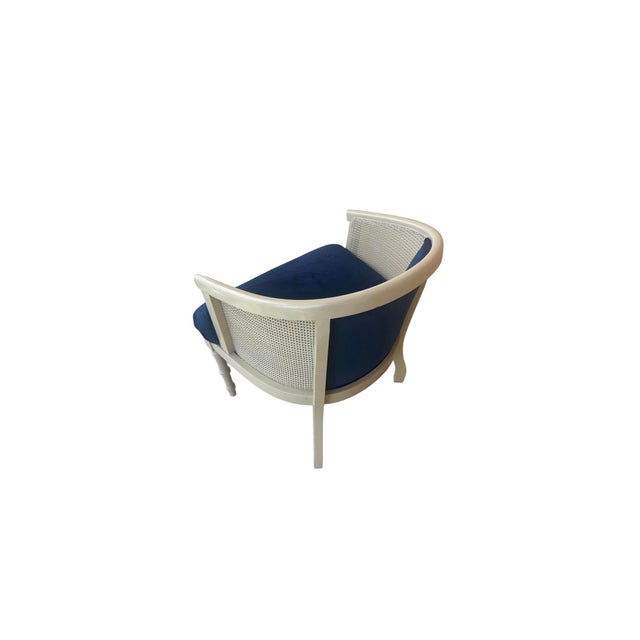 1970s Hollywood Regency Italian Cobalt Blue Velvet Cane Back Chair Vintage For Sale - Image 5 of 9