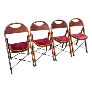 Vintage Wooden Theatre Folding Chairs by General Sales Co. (Set of 4) For Sale