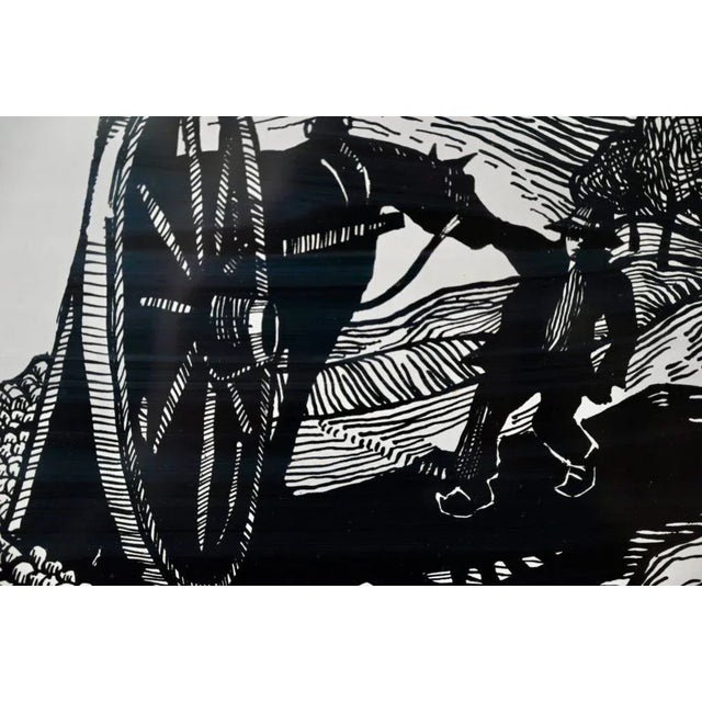 Old wood engraving, framed in black and gilded wood, under glass. Good dimensions. Good condition, some foxing on the...