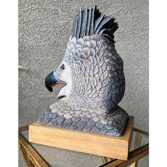 Circa 1991 Stylistic Hand Carved Wooden "Golden Eagle Head" Bust - Santa Fe, New Mexico For Sale - Image 4 of 18