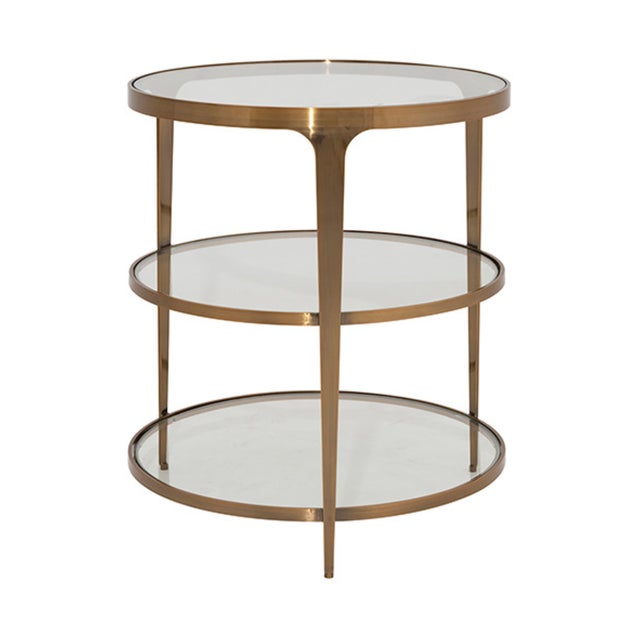 Worlds Away Matthew Izzo Home Vienna Antique Brass Three Tier Glass Top End Table For Sale - Image 4 of 4