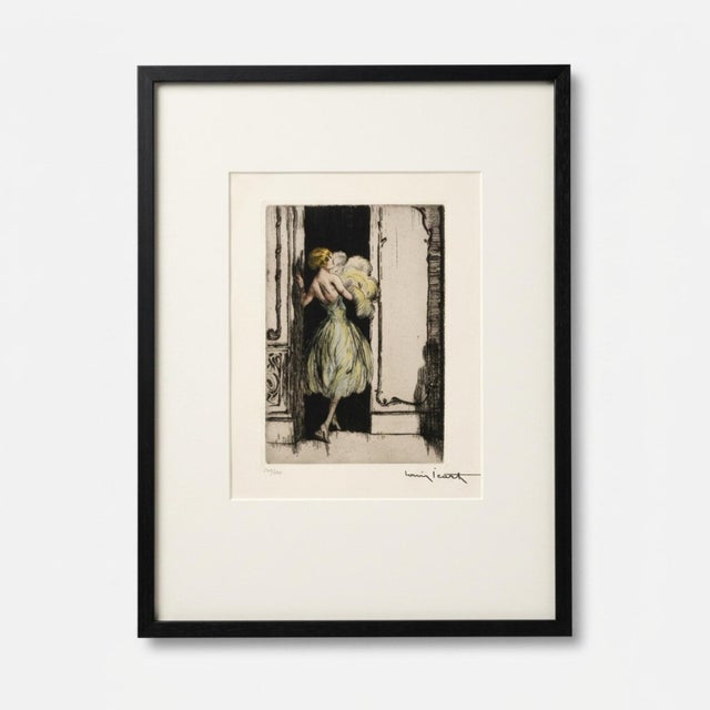 White Mid 20th Century Louis Icart “Feathered Gown” Limited Edition Etching Framed Under Uv70 Glass For Sale - Image 8 of 9