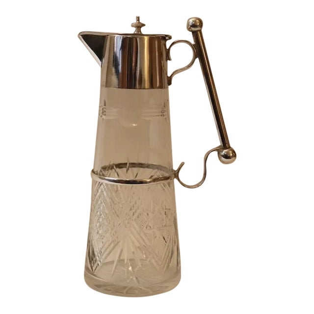 19th Century Nickel Silver & Crystal Water Pitcher For Sale
