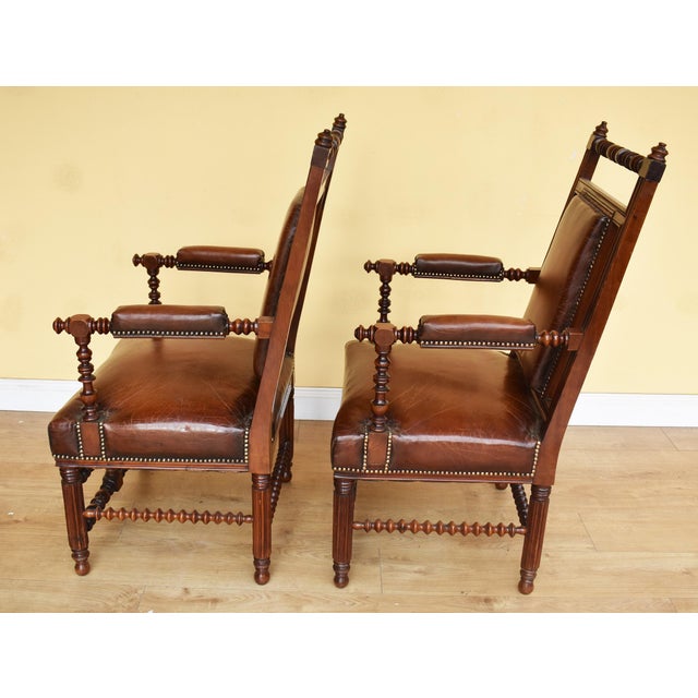 Set of 19th Century Victorian English Gothic Revival Walnut Armchairs For Sale - Image 5 of 13