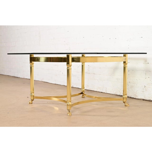 Labarge Labarge Hollywood Regency Brass and Glass Hooved Feet Cocktail Table, Circa 1960s For Sale - Image 4 of 10