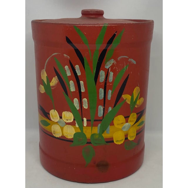 Farmhouse 1940’s Hand Painted Stoneware Cookie Jar For Sale - Image 3 of 13