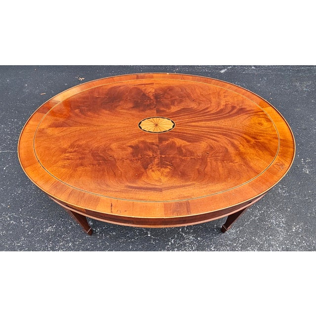 Hekman Copley Place Mahogany and Yew Inlaid Oval Coffee Table For Sale - Image 9 of 12
