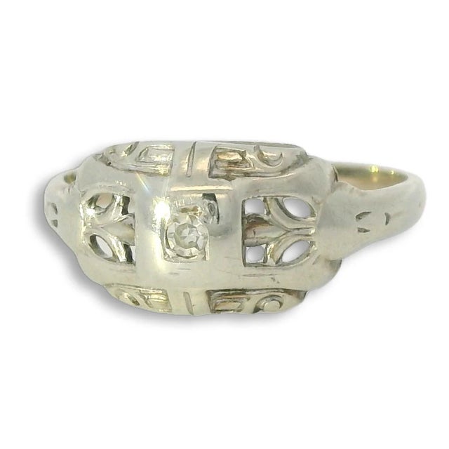 Delicate 14K White Gold Diamond Pinky Ring featuring a single brilliant round diamond (1mm) on a sleek band, perfect for...