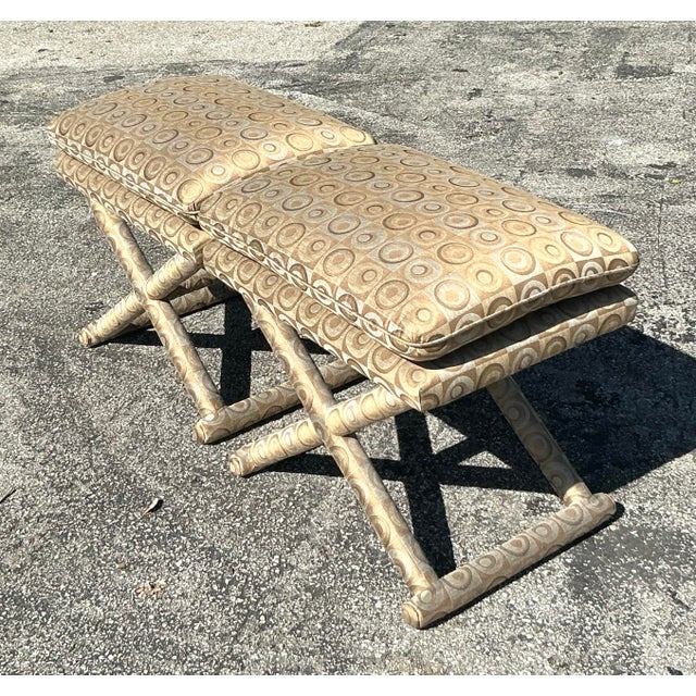Sand Vintage Boho Mod Jacquard X Bench - A Pair For Sale - Image 8 of 12