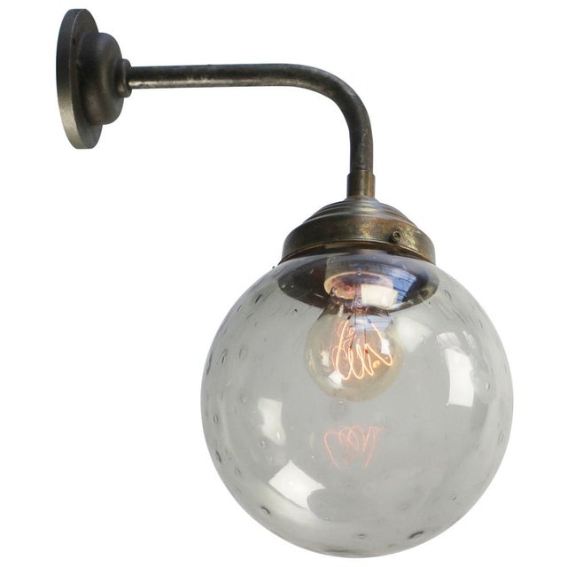 Dutch Smoked Air Bubble Glass, Brass, and Cast Iron Wall Light For Sale - Image 4 of 7