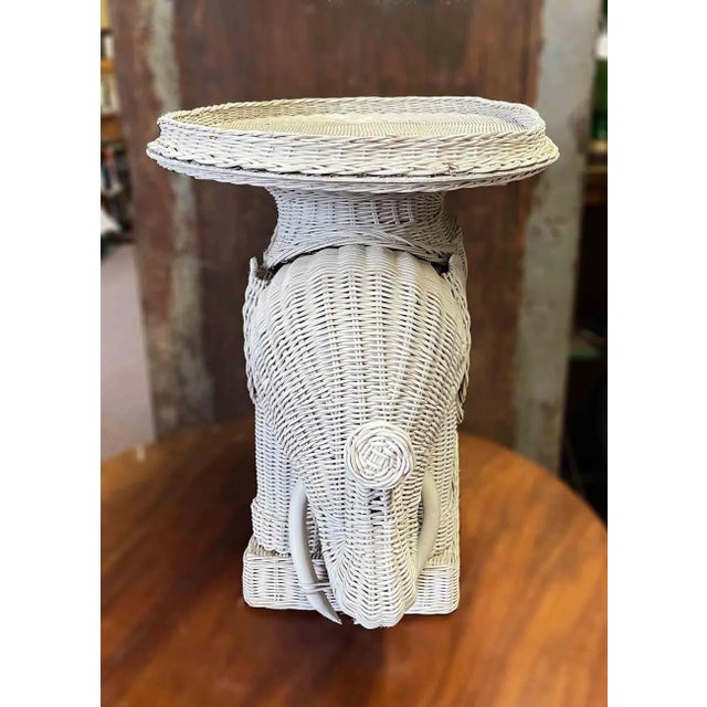 Boho Chic Wicker Elephant Table With Tray For Sale - Image 3 of 6