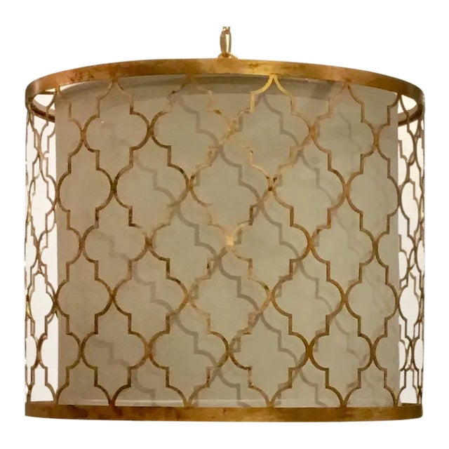 Regina Andrew Modern Gold Leaf Finished Geometric Drum Shade Pendant For Sale