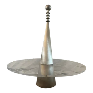 Vintage 1980s Art Deco Style Laso for Towle Silver Plated Serving Tray Futuristic Appetizer/Tidbit Stand - Made in Usa