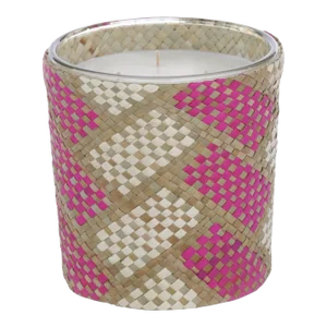 Mia Handwoven Scented Candle Jar, Pink & White Boardwalk