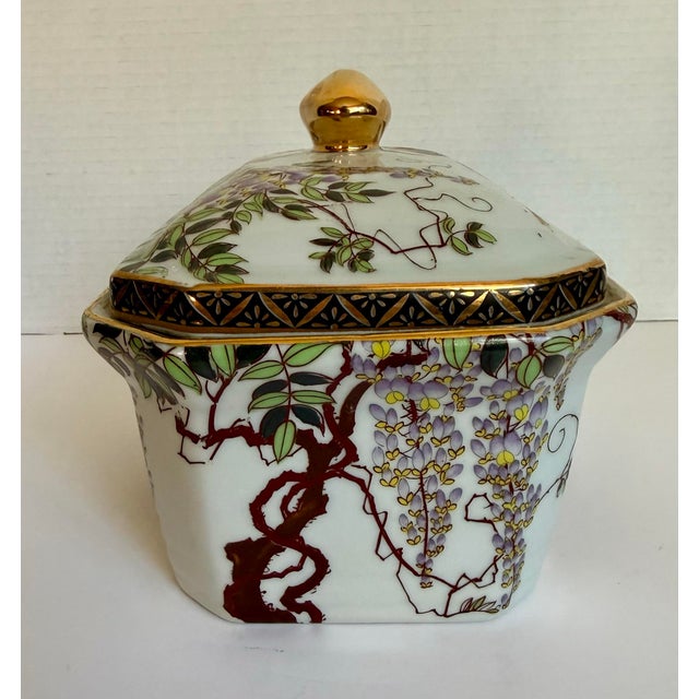 Ivory Late 19th C. Antique Japanese Lidded Porcelain Box With Monkeys & Wisteria For Sale - Image 8 of 17