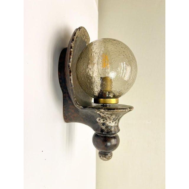1960s Fat Lava Ceramic Wall Lamp with Speckled Glass, 1960s For Sale - Image 5 of 10