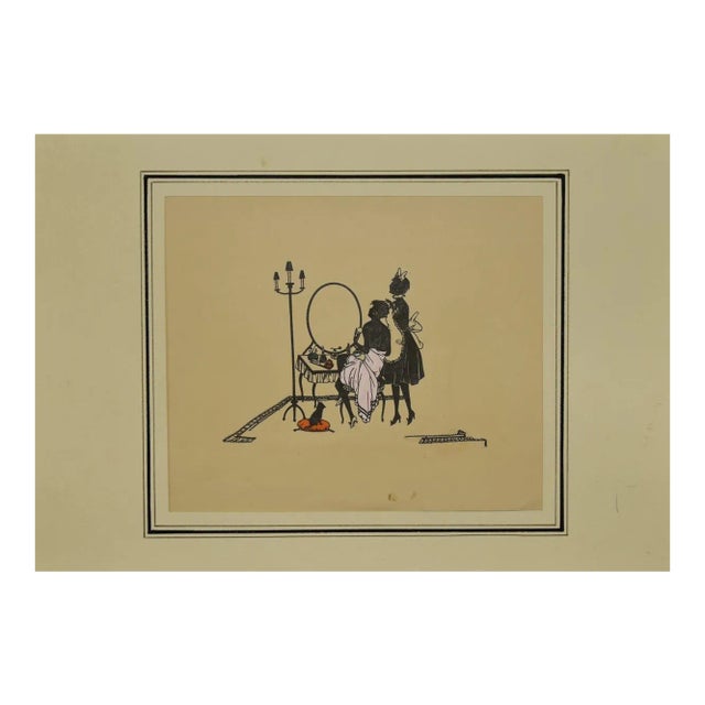 Unknown, Lady to the Bathroom, Original Decoupage, Early 20th Century For Sale