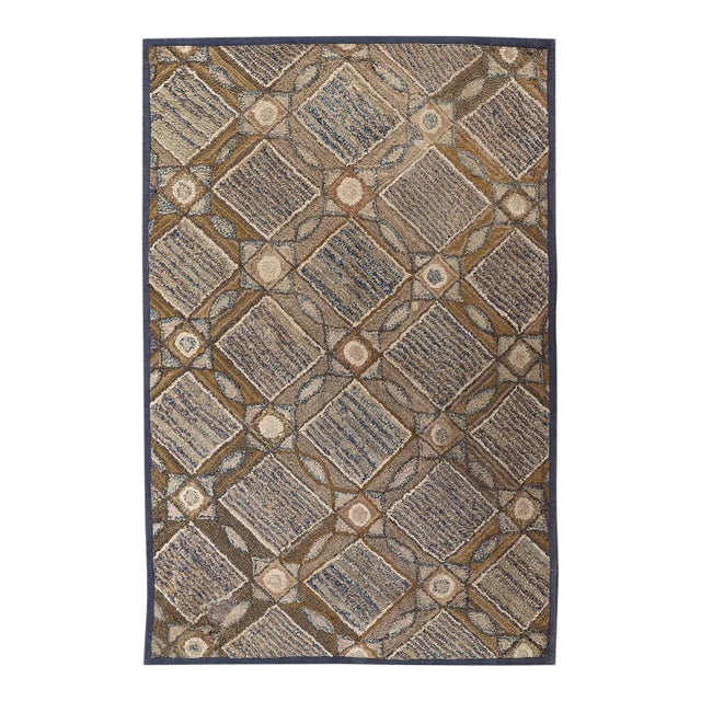 3'x4' Vintage American Hooked Rug | Geometric Small Hooked Area Rug For Sale