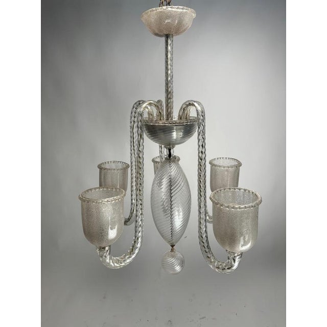 Large Five-Arm Murano Glass Chandelier by Ercole Barovier, Italy, 1950s For Sale - Image 4 of 17