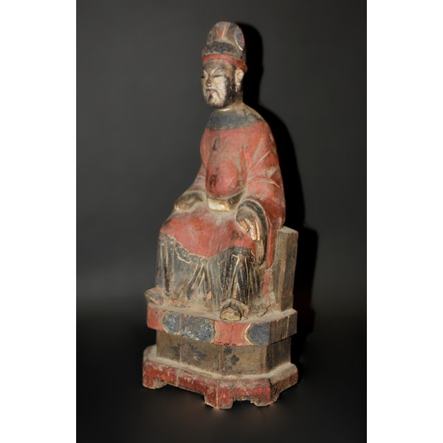 Antique Chinese Figure Ming Official Scholar Hand Painted Wood Statue For Sale - Image 9 of 18