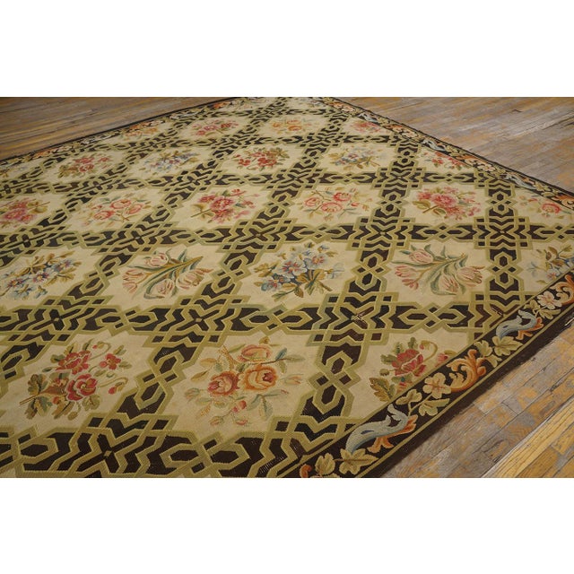 1920s Black Floral Antique French Aubusson Rug 9' 8'' X 15' 3'' Handknotted Wool Carpet For Sale - Image 10 of 10
