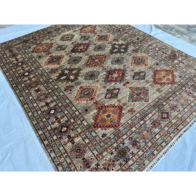 Islamic Hand-Knotted Afghan Kazak Wool Area Rug - 8'2" X 10' For Sale - Image 3 of 14