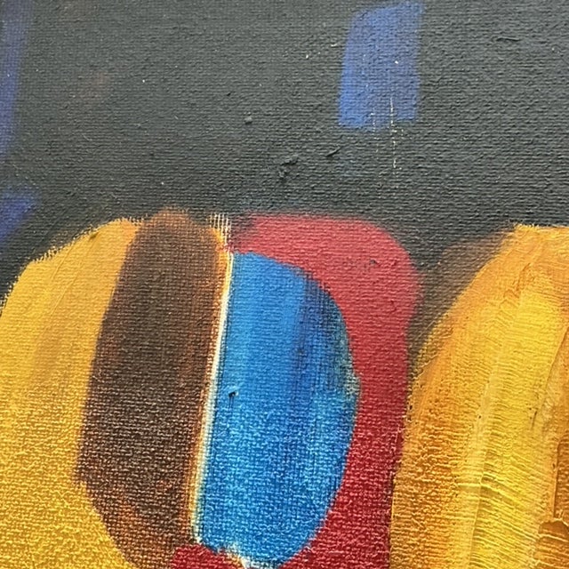 Ebony Vintage Boho Geometric Abstract Oil Painting on Board For Sale - Image 8 of 10