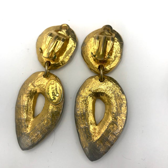 Modern 1980s Brutalist Dominique Denaive Textured Clip Earrings Signed - 2 Pieces For Sale - Image 3 of 4