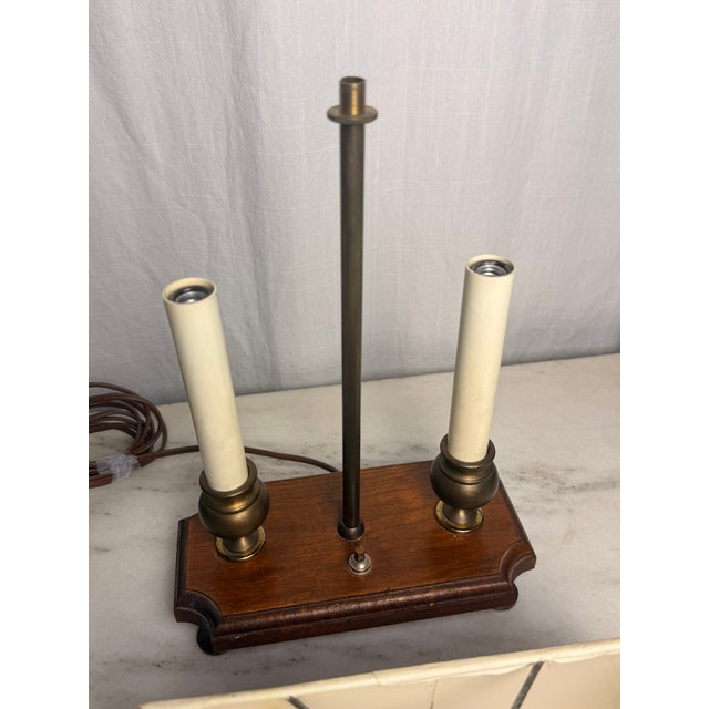 Vintage 2-Light French Bouillotte Style Table Lamp With Red Shade, Antique Brass & Wood Desk Lamp For Sale - Image 14 of 17