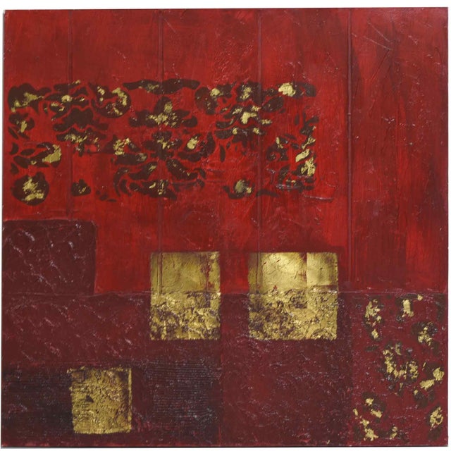 Contemporary Abstract Geometric Oil Painting With Gold Leaf For Sale - Image 9 of 9