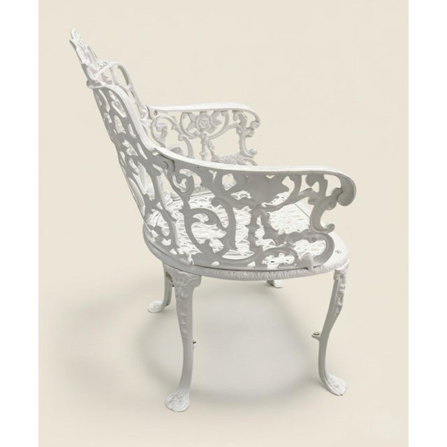 Victorian 1960s Elegant White Cast Aluminum Patio Dining Set For Sale - Image 3 of 6